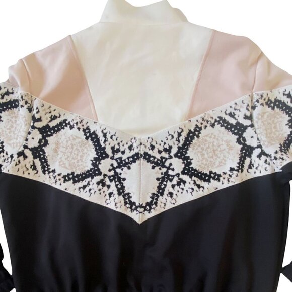 Maje Thelo Color-Blocked Neoprene Zip Track Jacket size 2/M, black, white, cream - Picture 10 of 15